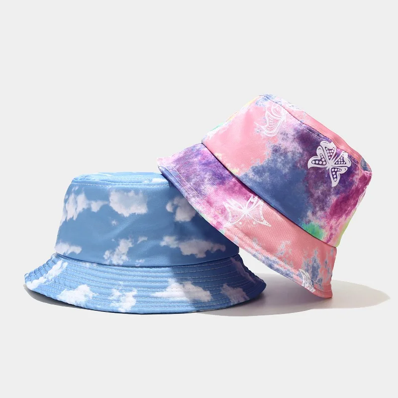 Cloud Bucket Flame Fire Butterfly Sky Hat for Men Women Outdoor Fashion Hip Hop Fishman Hat Bob Boy Girls Travel Panama Tie dye