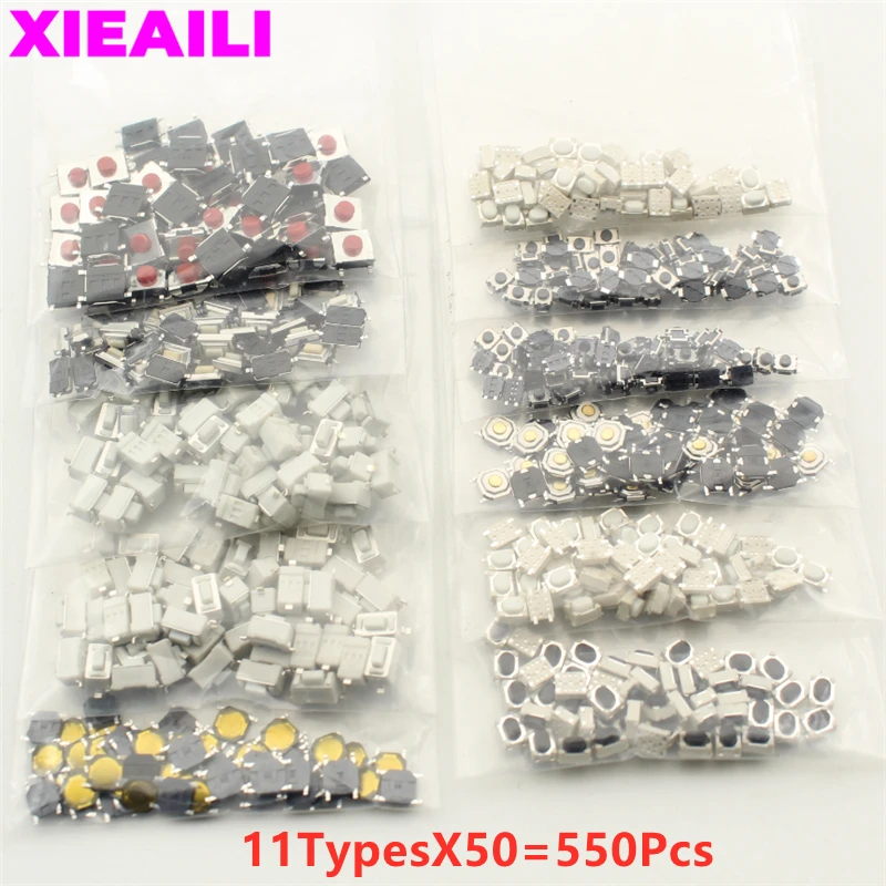 550Pcs 11-Types Tactile Push Button Switch Car Remote Control Keys Button Touch Microswitch M136