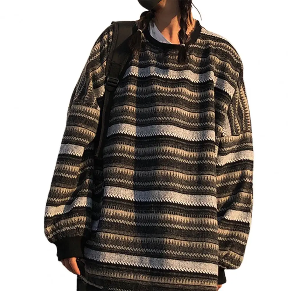 Knitted Sweaters Women Casual O Neck Stripe Pullover Sweater Autumn Winter Retro Jumper Harajuku Oversized Loose Sweater