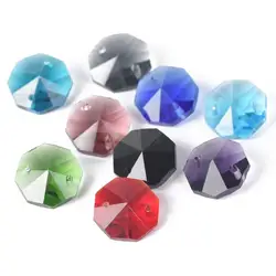 10pcs 14mm 2 Holes Octagon Prism Faceted Crystal Glass Loose Connector Pendant Beads for Jewelry Making DIY Crafts Curtain