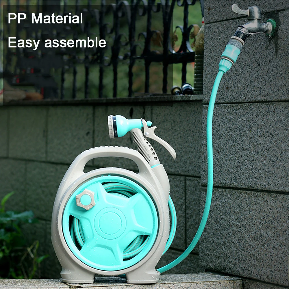 Mini Portable Garden Pipe Hose Reel Cart With Water Spray Gun Set Car washer Agricultural Home Garden Storage Cart Garden  Hose