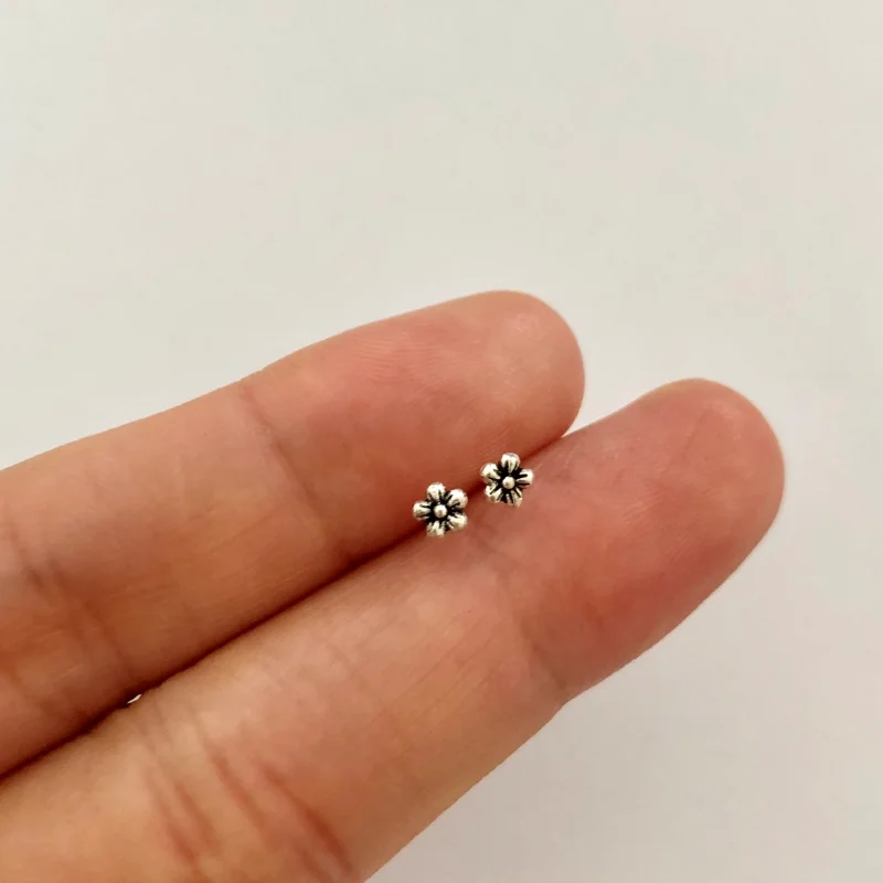 24pcs 925 Sterling Silver Vintage balck flower Nose Rings & Studs Piercing Jewelry For Women Wholesale New