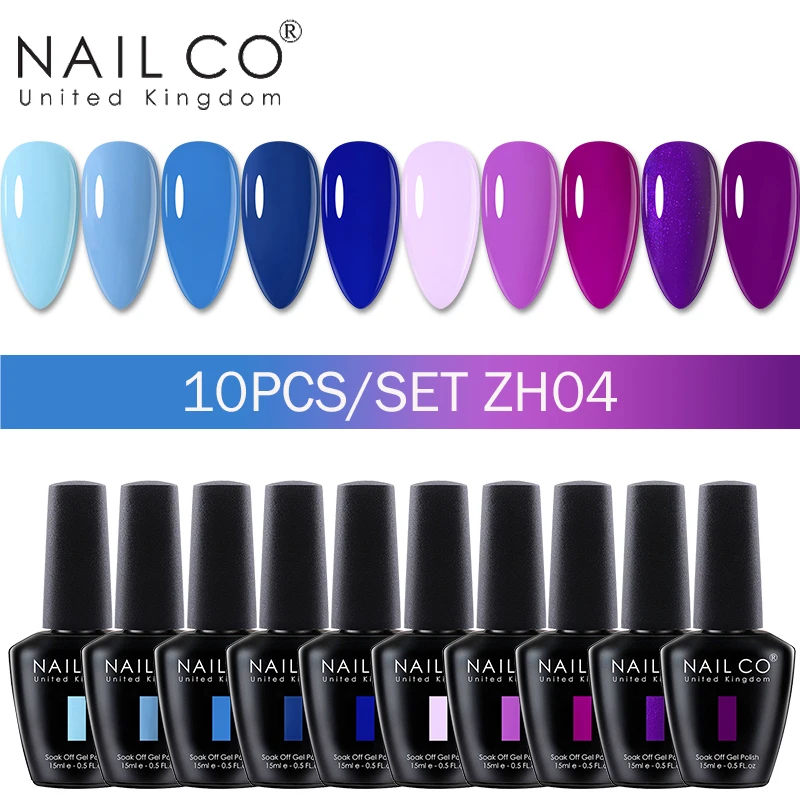 NAILCO 10 teile/satz 15ml Gel Nagellack Set Farbe Glitter Semi Permanent Hybrid Gelvarnish Benötigen Basis Top Coat Soak off UV Nagel Kunst