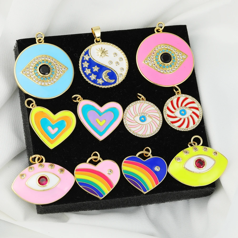 Juya Handicraft Colorful Enamel Rainbow Moon Star Love Greek Evil Eye Charms For DIY Designer Pendant Jewelry Making Accessories