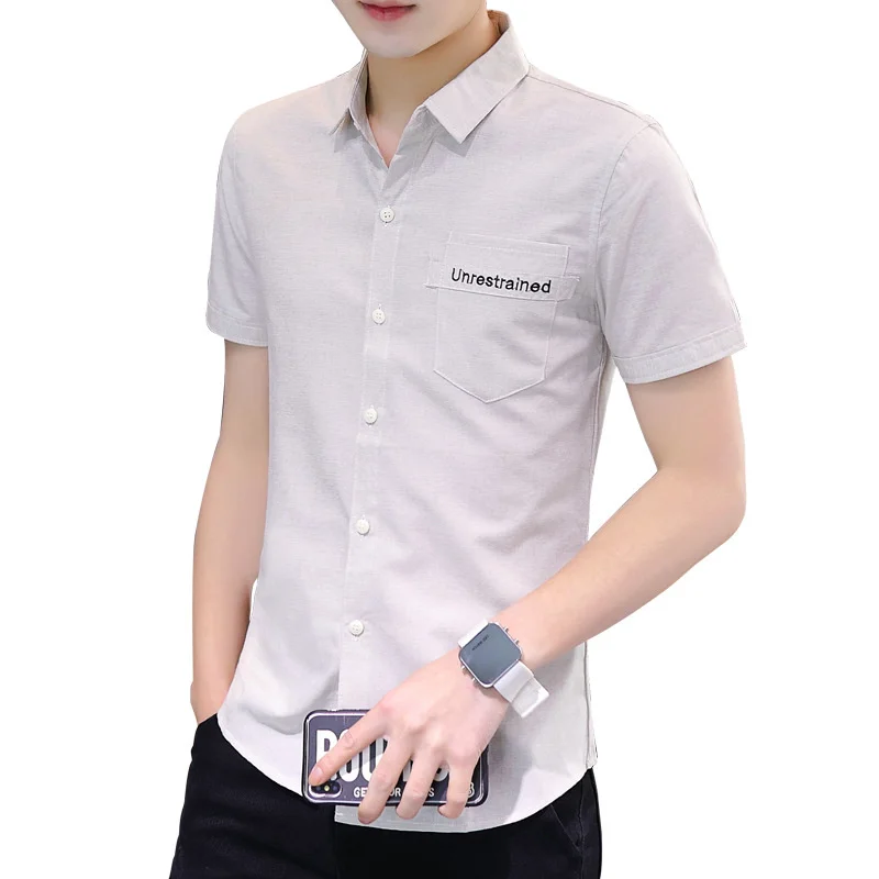 

High-Quality Summer Trend Fashion Short-Sleeved Lapel Harajuku Shirts Men Casual Solid Color All-match Comfortable Handsome