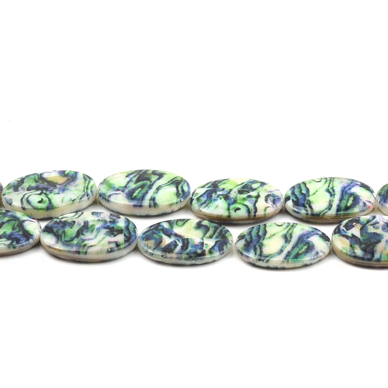 Green Printed Pattern Charm Stone Beads Oval Shape Loose Spacer Shell Beads for Jewelry Making 10pcs DIY Charm Bracelet Necklace