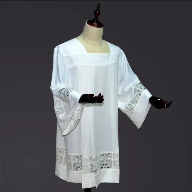 

Priest Uniforms New Arrival Little White Clothes with Lace Christian Catholic Church Uniform Men Clergy Robe Priest Uniform