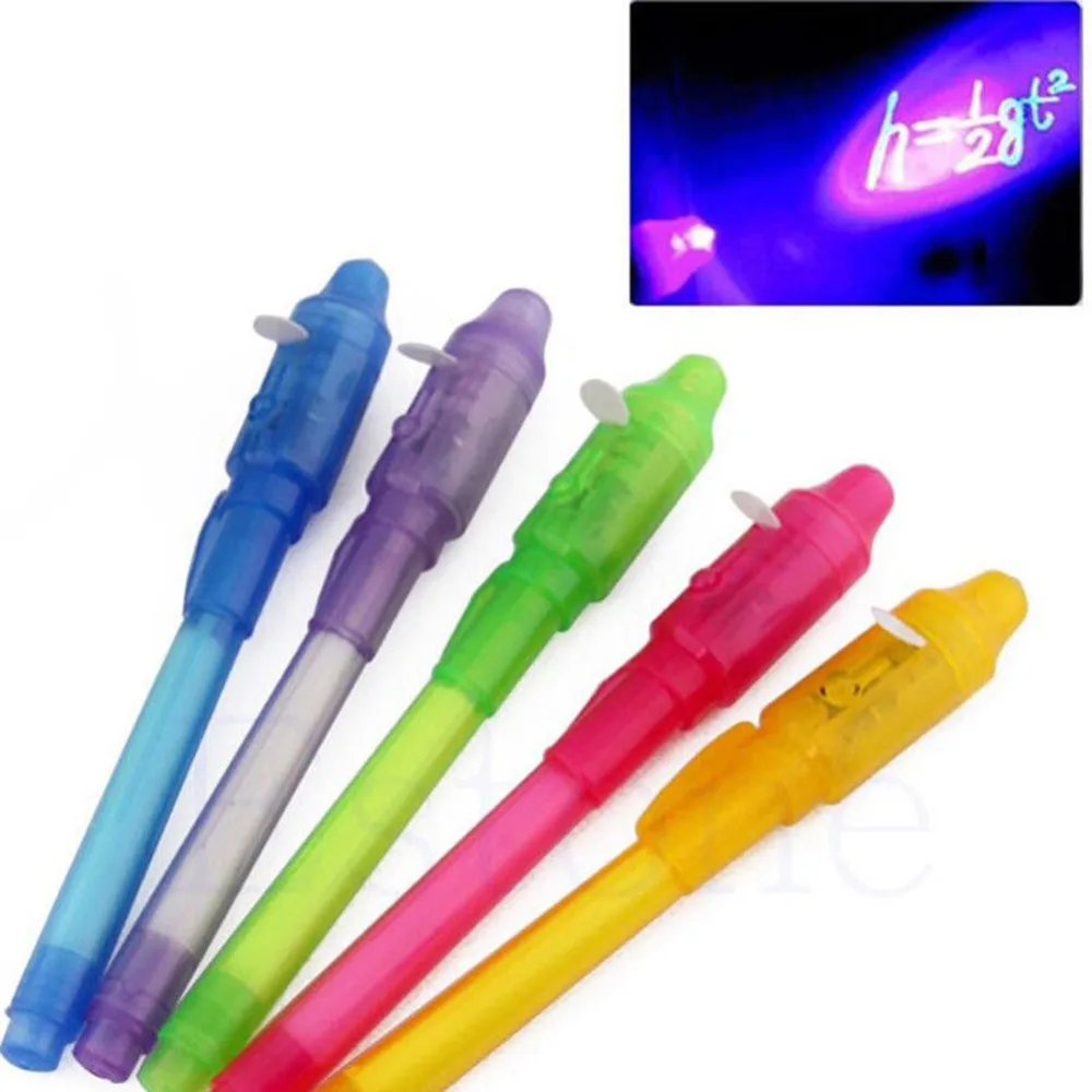 Pena Portabel Mini Pena Penanda Rahasia Tinta Pena LED UV Tak Terlihat dengan Lampu Hitam LED Ultra Violet Mainan Edukasi Pembelajaran untuk Anak-anak