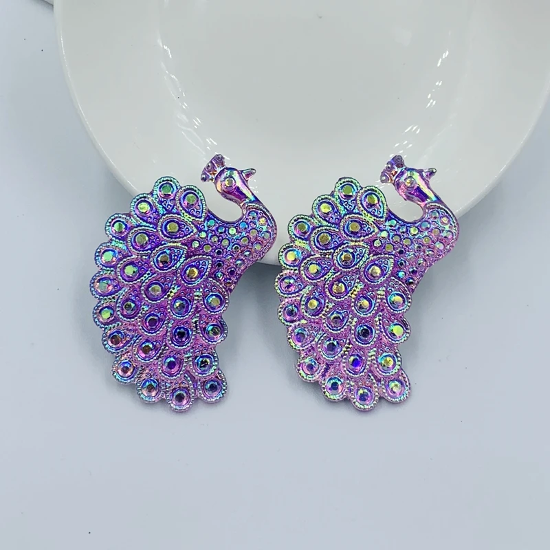 31*47mm Peacock Shaped Flatback Rhinestone Arts and Crafts Garment Accessory Sweater Pendant  6pcs  -E41