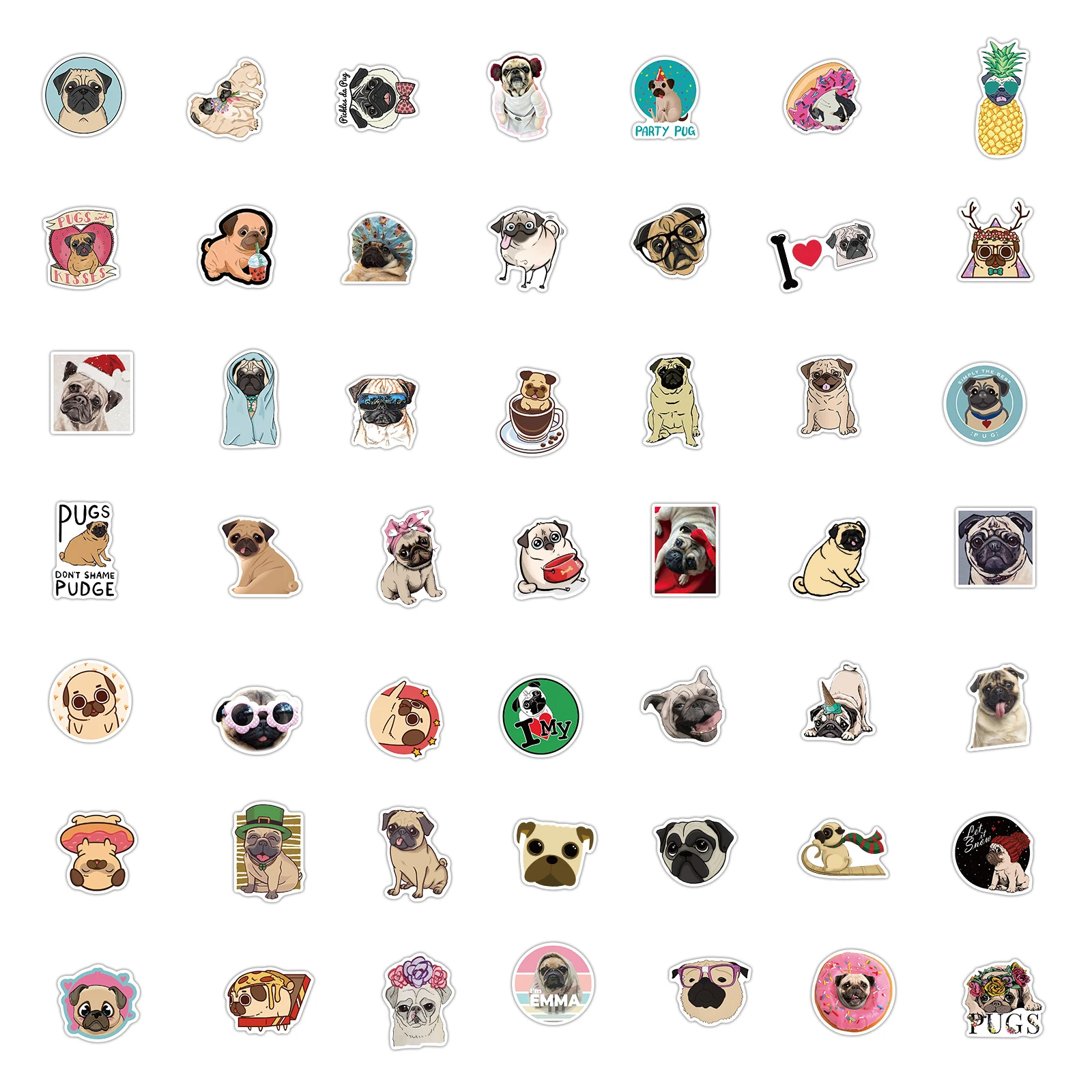 100Pcs 귀여운 퍼그 개 스티커 냉장고 냉장고 스케이트 보드 노트북 수하물 Pegatinas 낙서 장난감에 대 한 동물 데 칼