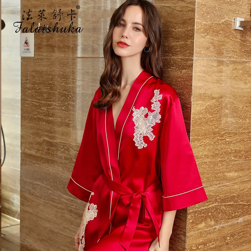 19 momme 100% Genuine silk robes women wedding dresses for woman Elegant gown nightwear bathrobe bride S5699