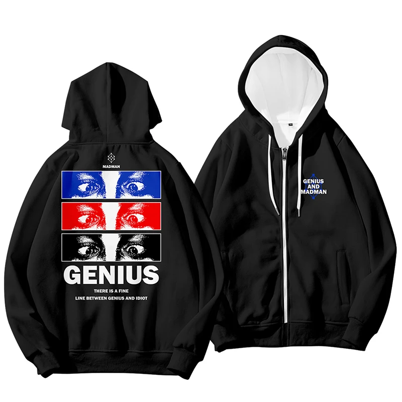 

Genius and Madman Cool 3d Hoody Costume Men Women Zipper Hoodies Jacket Tops Pocket Zip Up Long Sleeve Unisex Hooded Sweatshirts