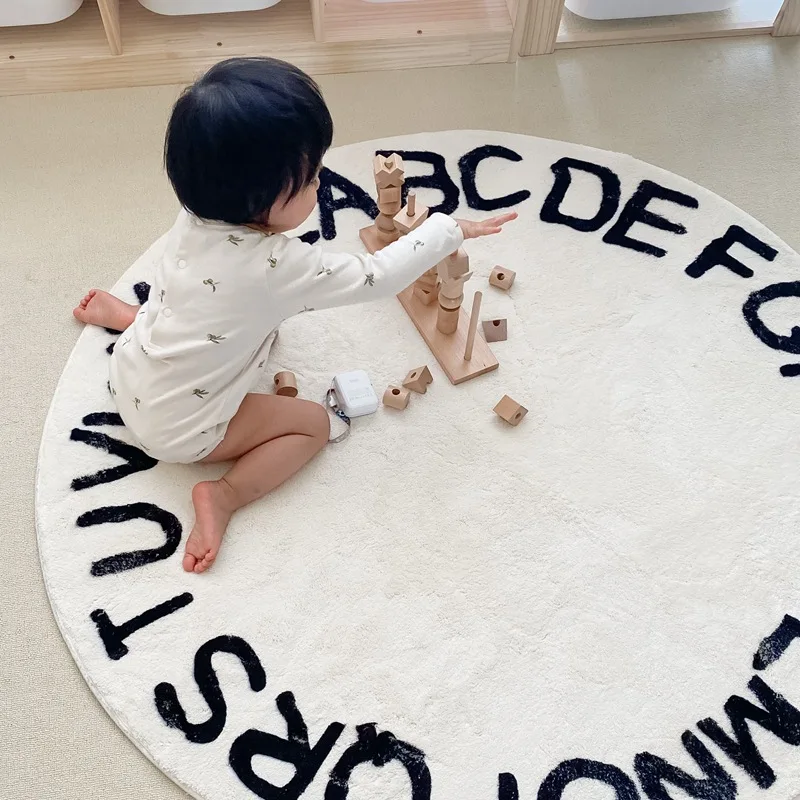 Kinderen Kruipen Mat Verdikte Kasjmier Ronde Tapijt Leuke Cartoon Kinderkamer Kruipen Mat 26 Engels Letters Verlichting