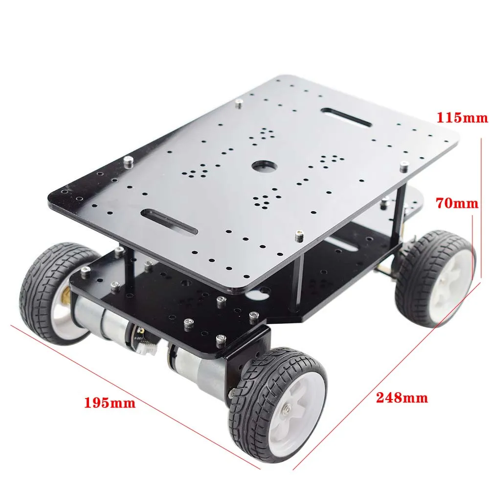 4WD Ackerman 스티어링 RC 자동차 ROS 로봇 섀시, 서보 듀얼 DC 12V 모터, 아두이노 DIY STEM 장난감 키트용 인코더 포함