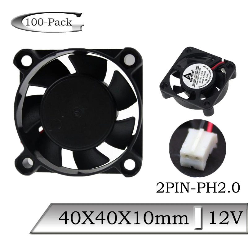 100PCS Gdstime DC 12V 2Pin 4010 40mm 4cm 40x40x10mm 7 Blades Computer Axial Cooling Fan