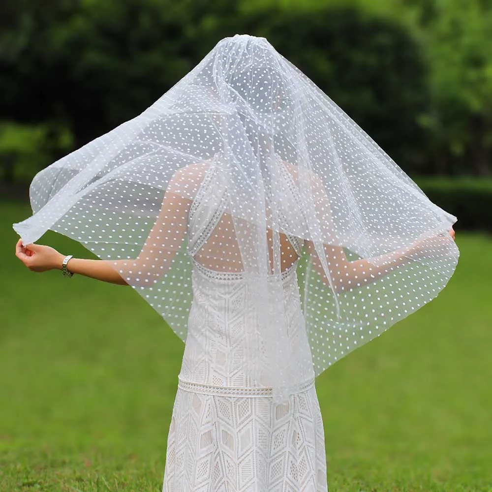 Echte Foto 2 Lagen Korte Bruiloft Sluier Met Dot Net Ivoor 2 T Bridal Veil Romantische Sluier Voor Bruid Bruiloft accessoires