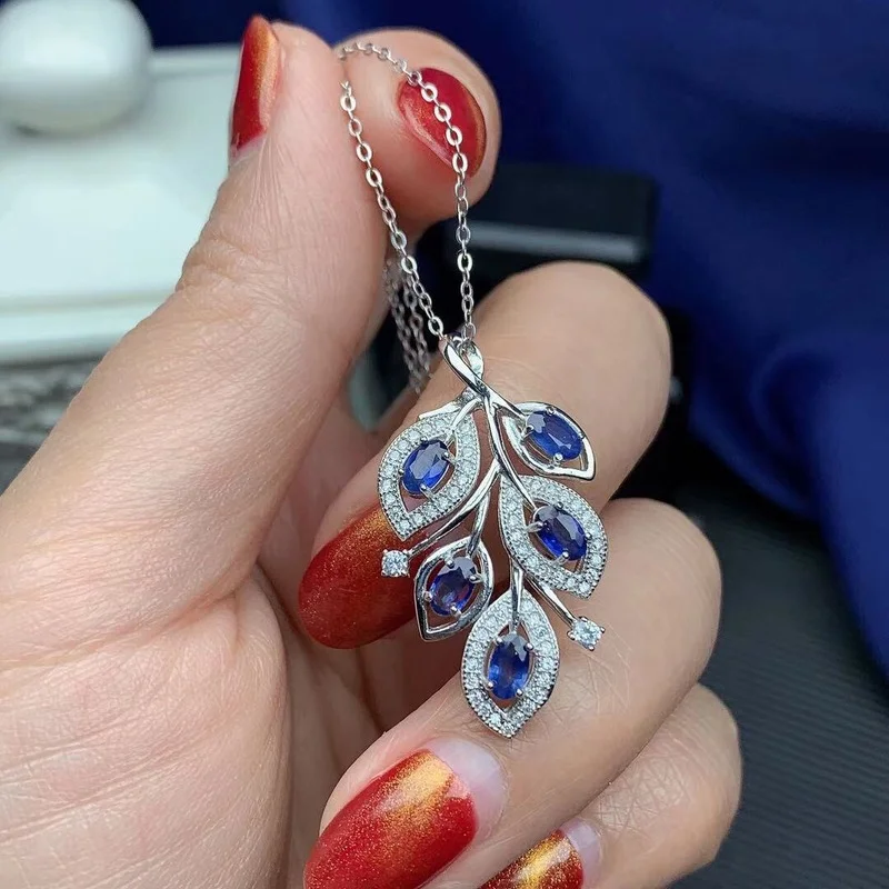 

Luxury Style Natural Sapphire Necklace 925 Silver Women's Necklace Elegant Atmosphere Style