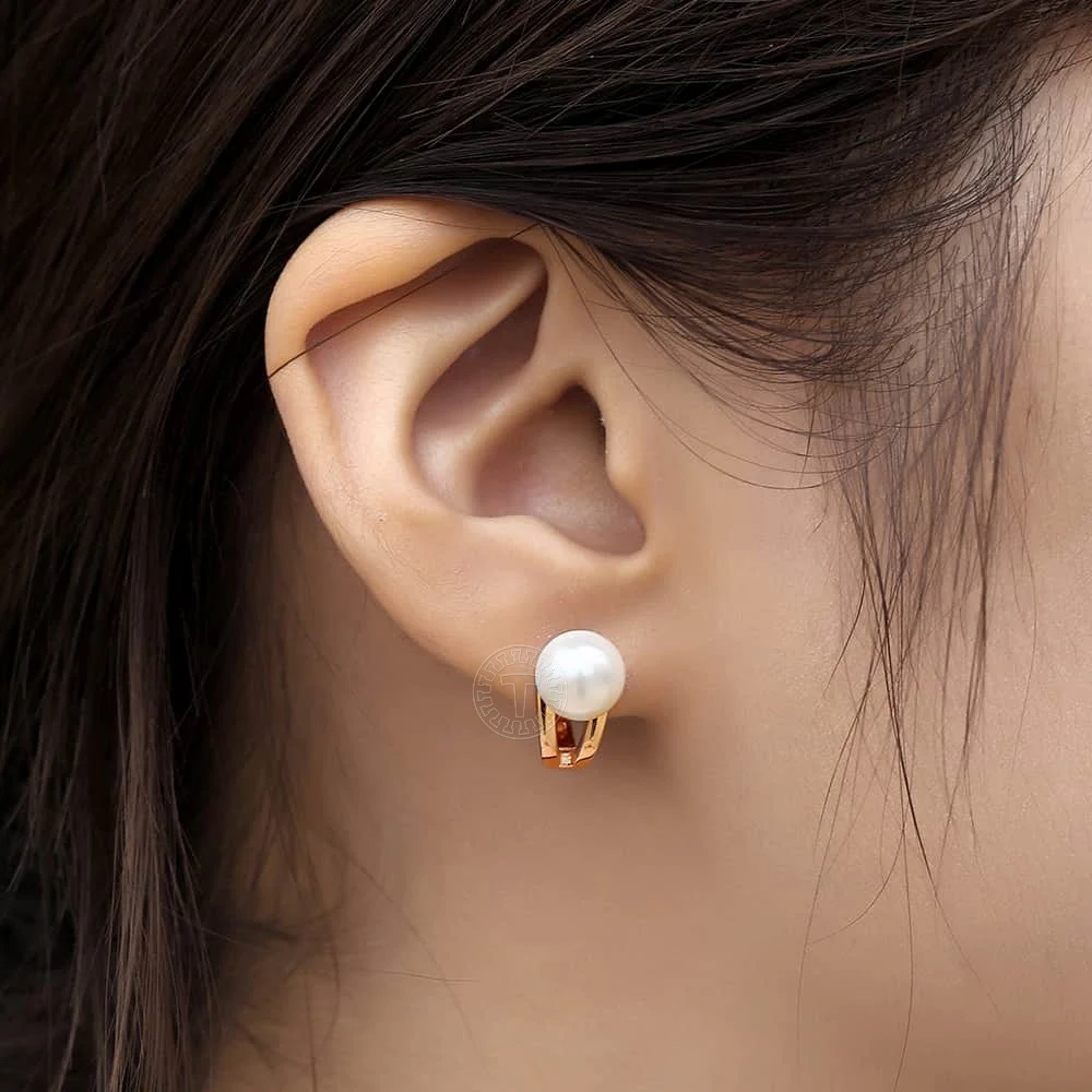 Simulated Pearl Stud Earrings For Women Girl 585 Rose Gold Color Earrings Woman Jewelry Classic Accessories Gifts GE249