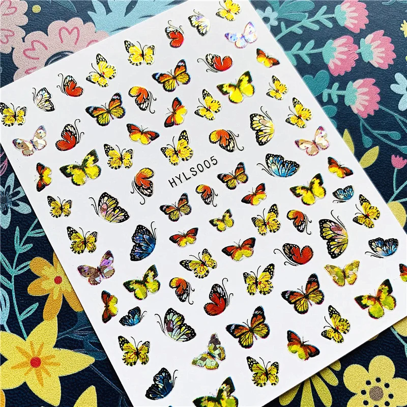 Newest HYLS-001-009 Laser butterfly 3d nail art sticker nail  decal stamping export japan design