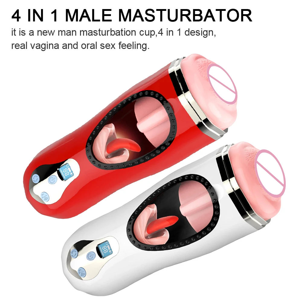 Erotic Heated Vagina Real Pussy Sex Toys For Men Male Masturbation Cup Vibrator Tongue Licking Massager Glans Sucking