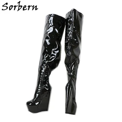 Sorbern Super Narrow Heel Boots Women Crotch Thigh High Wedge Hard To Walk Soles Long Female Boot For Crossdresser Fetish Shoes