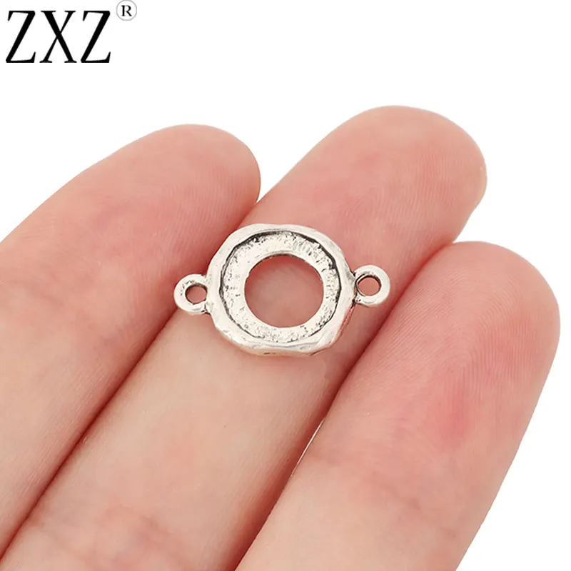 30pcs Tibetan Silver Connector Charms 2 Sided Blank 10mm Round Cabochon Setting for Bracelet Jewelry Making Findings