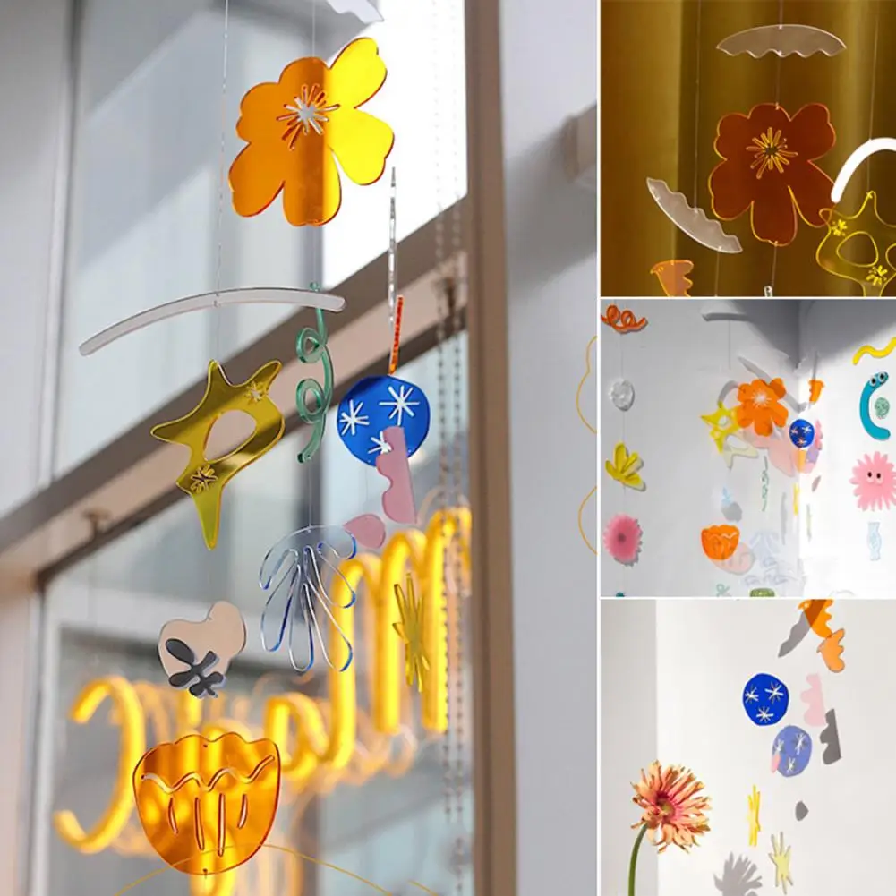 1PCS Acrylic Nordic Style Wind Chime Flower Print Adorable Multi-Color Geometric Hanging Decorations for Home Window Decorating