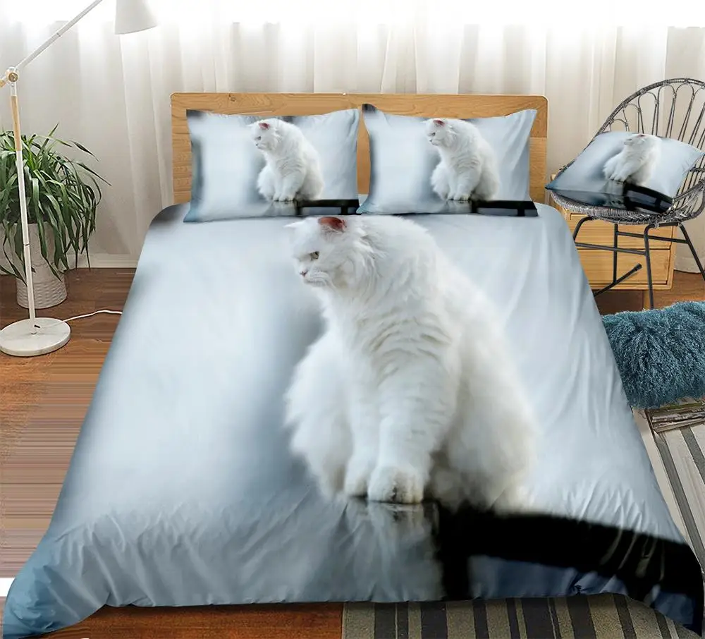 

Cat Bedding Set White Brown Cat Duvet Cover Set Cute Animals Beds Set Home Textiles Microfiber For Kids Cat Bedspread Beddingset