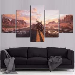 Wall Art Canvas Paintings 5 Piece HD Picture Road Numbers Route 66 Motorcycle Vehicle Poster Wall Sticker Landscape Home Decor