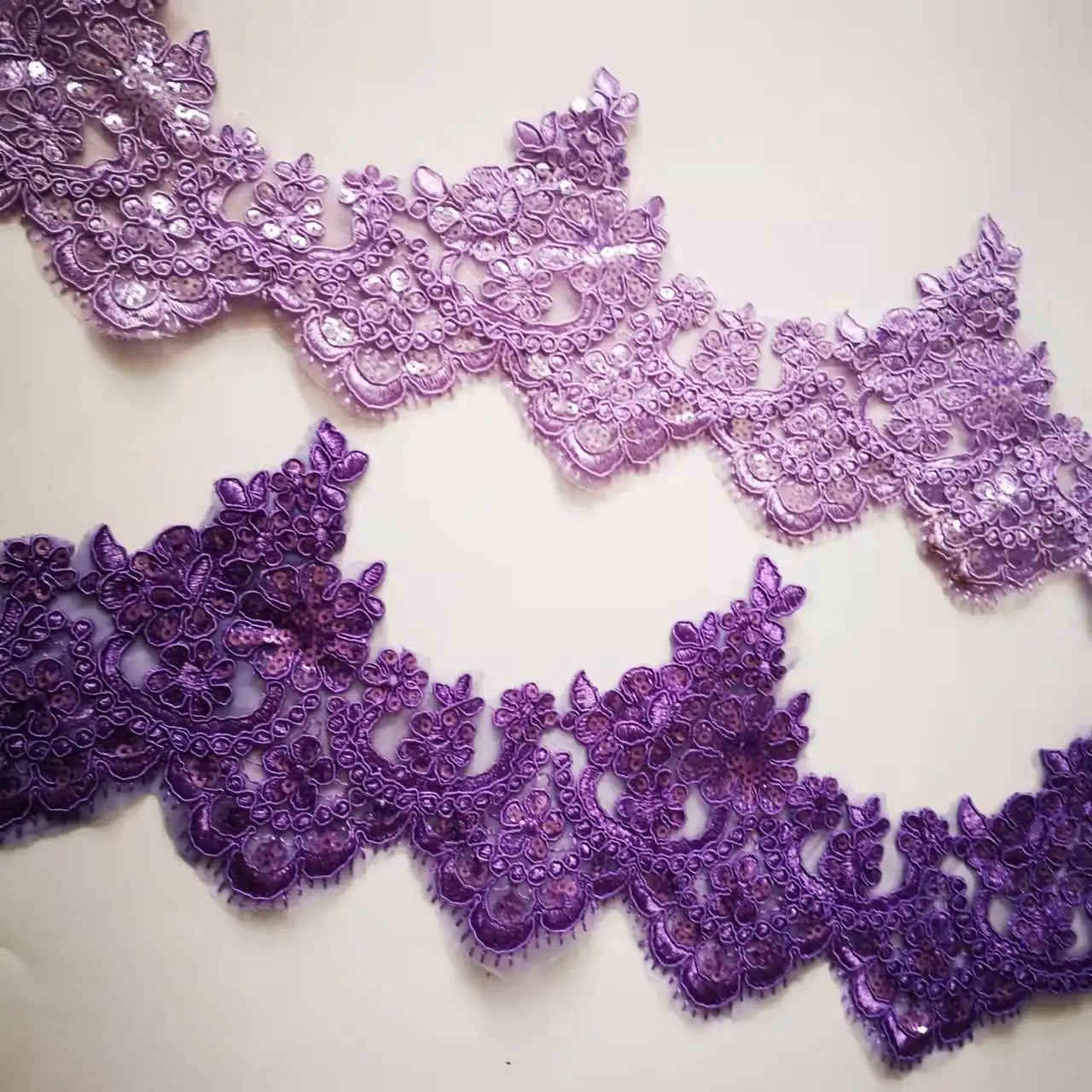 1Yard Purple Embroidery Sequin Lace Trim for Bridal Wedding Gown Costume Design Lace Mesh DIY Decoration 13cm