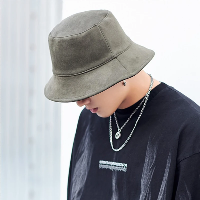 Korean Autumn Winter Warm Suede Panama Hats Double Sided Thick Bucket Hats for Men Large Size Fashion Hip Hop Caps Keep Warm