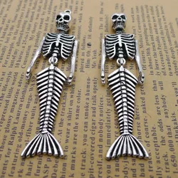 2pcs/Lot 18x75mm Retro Style Arm Adjustable Mermaid Skeleton Pendant Punk Necklaces DIY Charm Metal Jewelry Crafts Making