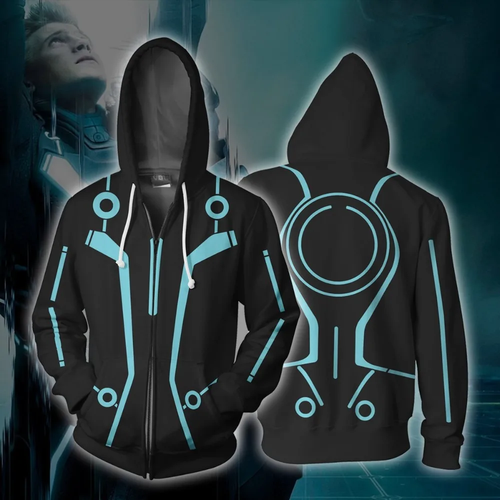 Tron: Legacy-sudaderas con capucha con estampado 3D, disfraces de Cosplay, abrigo con cremallera, chaqueta, uniforme Streetwer, nueva película, primavera y otoño