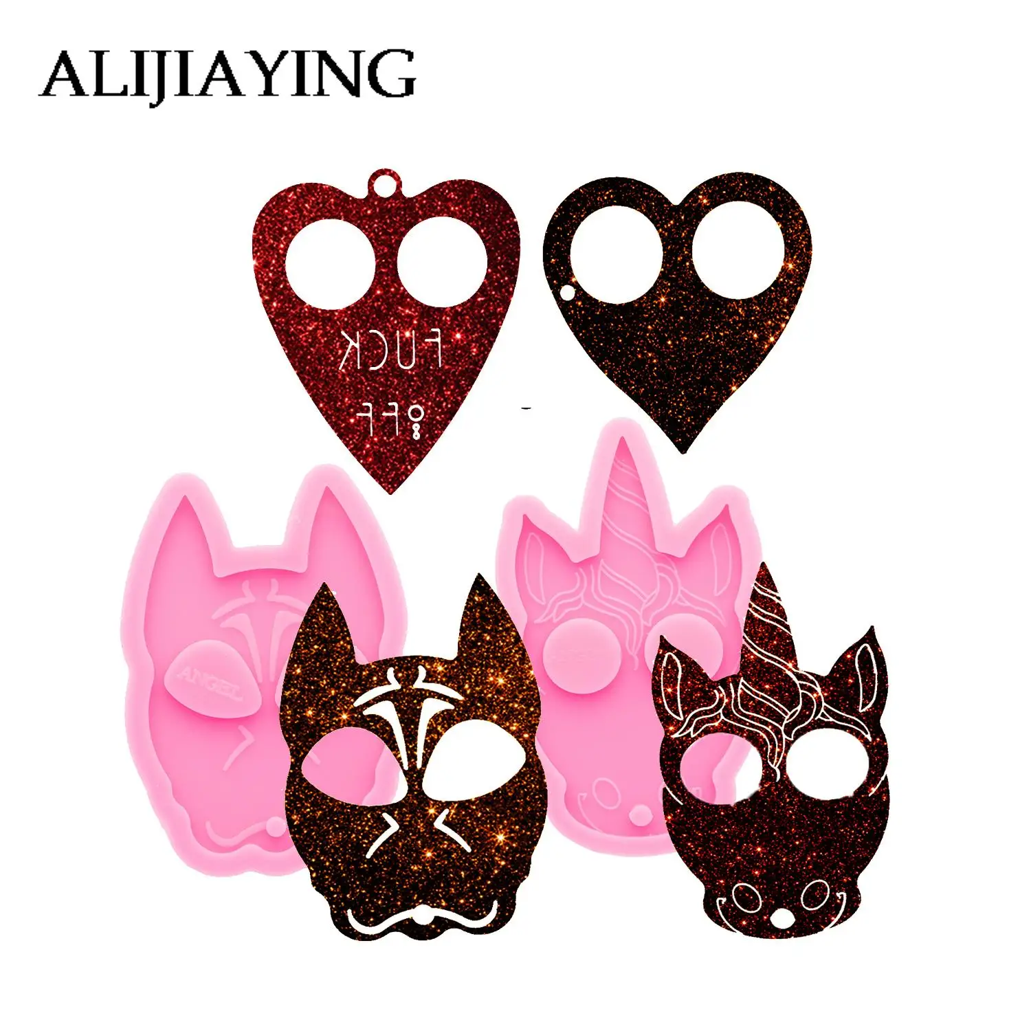 DY0753 Glossy Defense Heart Resin Keychain Mold,Self-defense Unicorn/Dog Silicone mold, Mould for Epoxy Making DIY Crafts