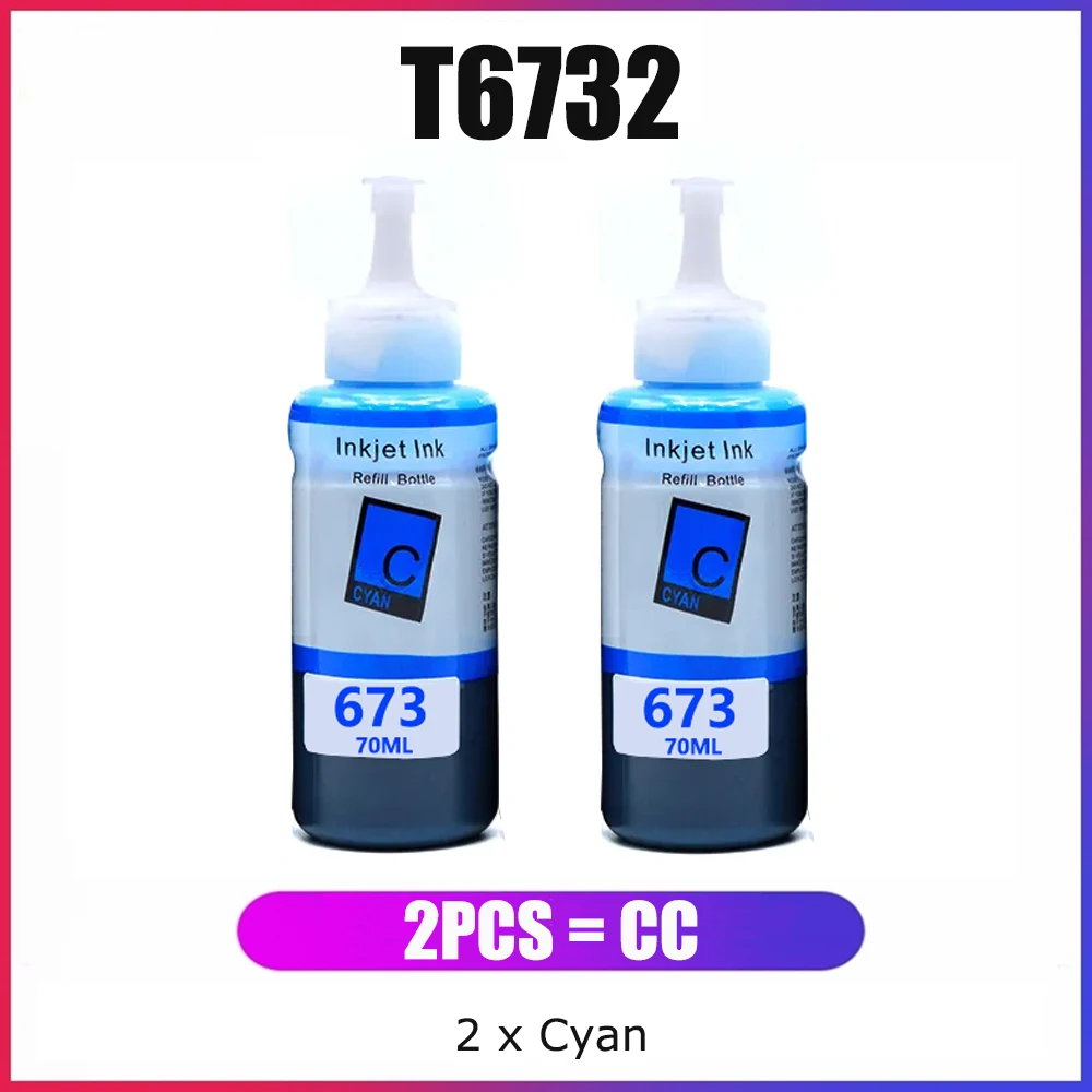 YC Kompatibel untuk Epson T6732 T673 Tinta Botol Cyan untuk Tinta Epson L800, Tinta L805, Tinta L810, Tinta L850, Tinta L1800, Tinta L1805