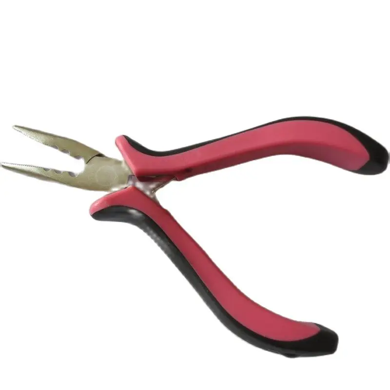 1 piece Pink handle carbon steel straight nose plier with 3 holes Feather hair extension clamp