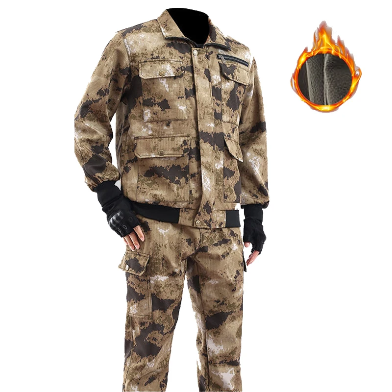 

Outdoor Labor Insurance Clothing Men's Winter Work Clothes Plus Velvet Welder Wear-resistant Camouflage Suit