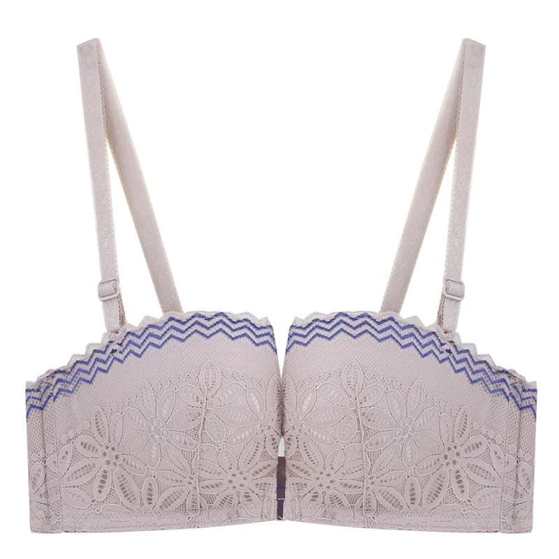 Front Buckle Soft steel Ring Wedding Dress Bra 1/2 Half Cup Small Chest Gathered Sexy Lace Women\'s Underwear