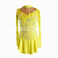 LIUHUO Ice Figure Skating Dress Women's Girls' Competition Performance Costume Dance Leotard Rhythmic Gymnastics Teen Yellow Kid