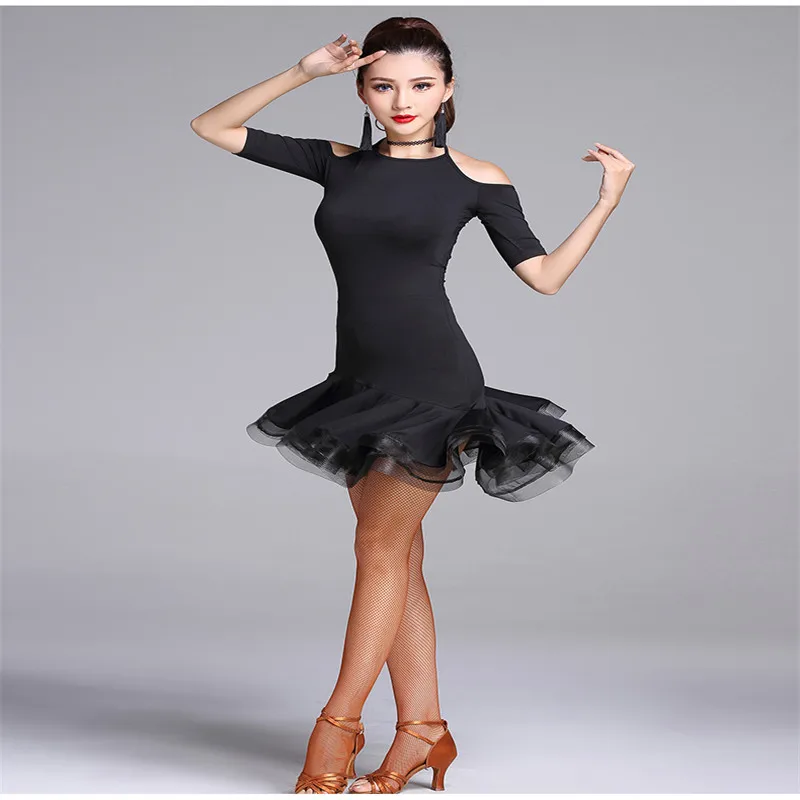 

Latin Dance Skirt For Women Half sleeve Black Runba Qiaqia Rumba Dancing Dresses Girls/Adult Latin Competition Dress