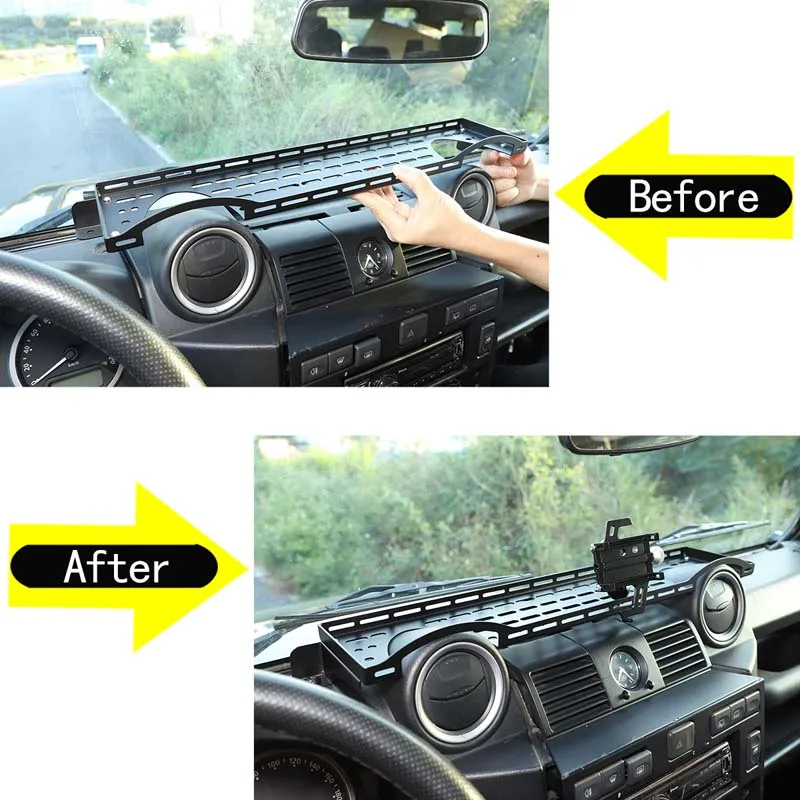 For 2004-2019 Land Rover Defender 90 110 black car car phone holder instrument panel multi-function storage frame interior parts