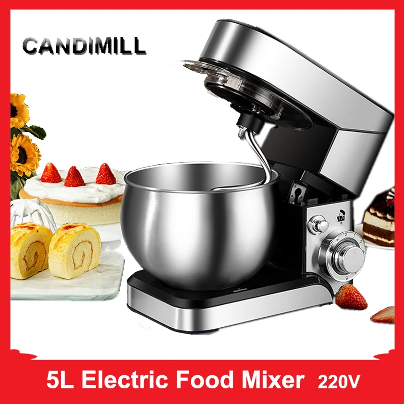 

CANDIMILL 5L Electric Kitchen Food Stand Mixer Stainless Steel Bowl Cream Egg Whisk Blender Cake Dough Kneader Bread Maker