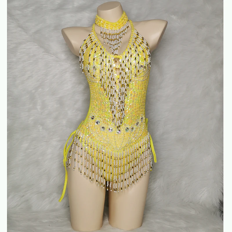 Fashion Show Samba Suit Sexy Bodysuit Beading Sequins Belly Dance Costume Nightclub Party Rave Outfit Carnival clothes