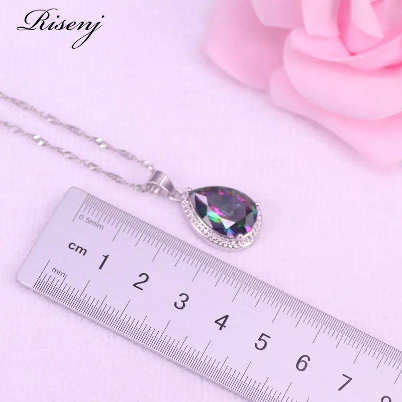 Big Water Drop Magic Rainbow Silver 925 Costume Jewelry Set For Women Earrings Ring Necklace Bracelet Bridal Jewelry T10 image 5