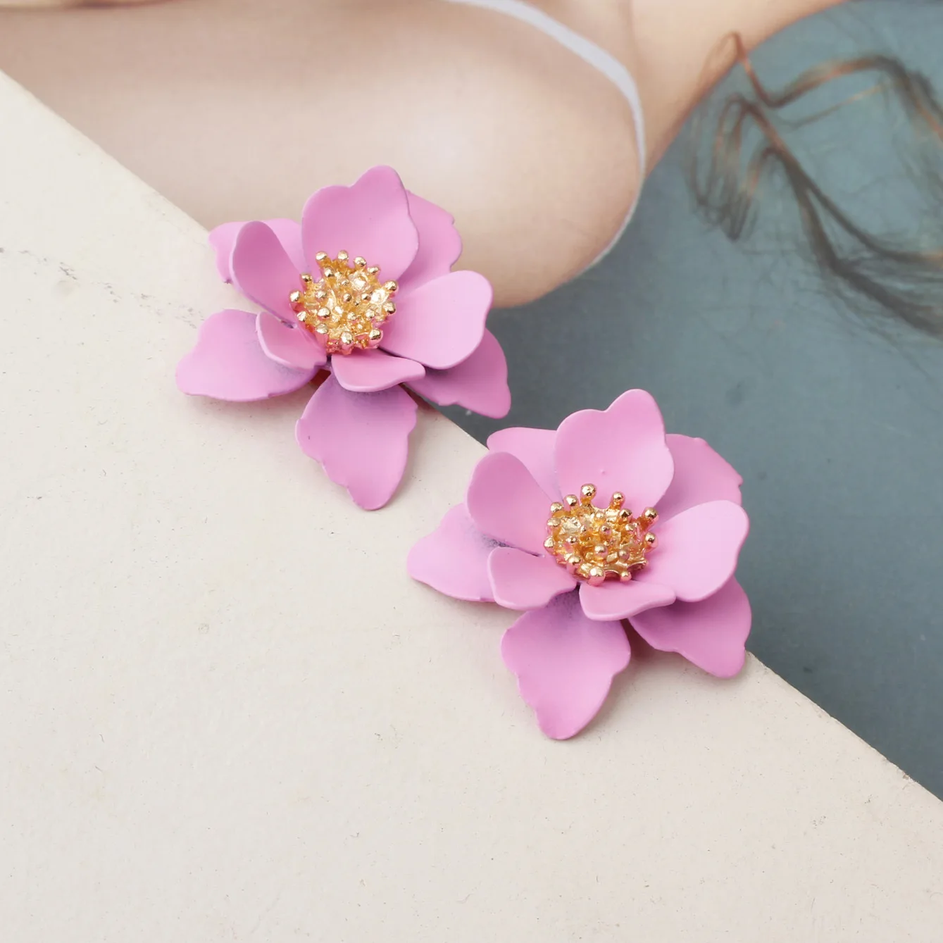 Korean Flower Stud Earrings For Women New Sweet Spray Paint Flowers Earring Girl Wedding Party Engagement Jewelry Gifts