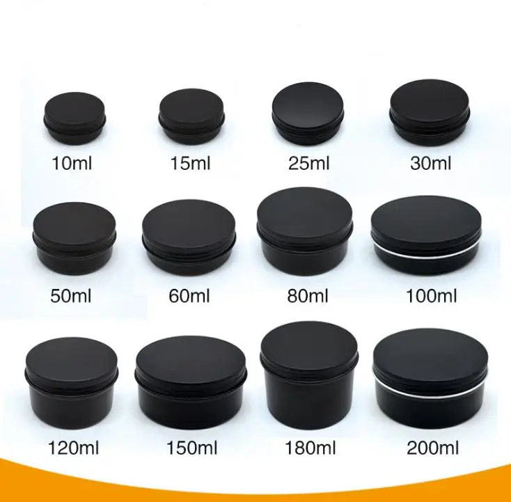 

Empty Case Tin Aluminum Circular Black Container Cosmetic Jars Helical Thread Cover Organizers Can Metal Makeup Candy Snacks SN