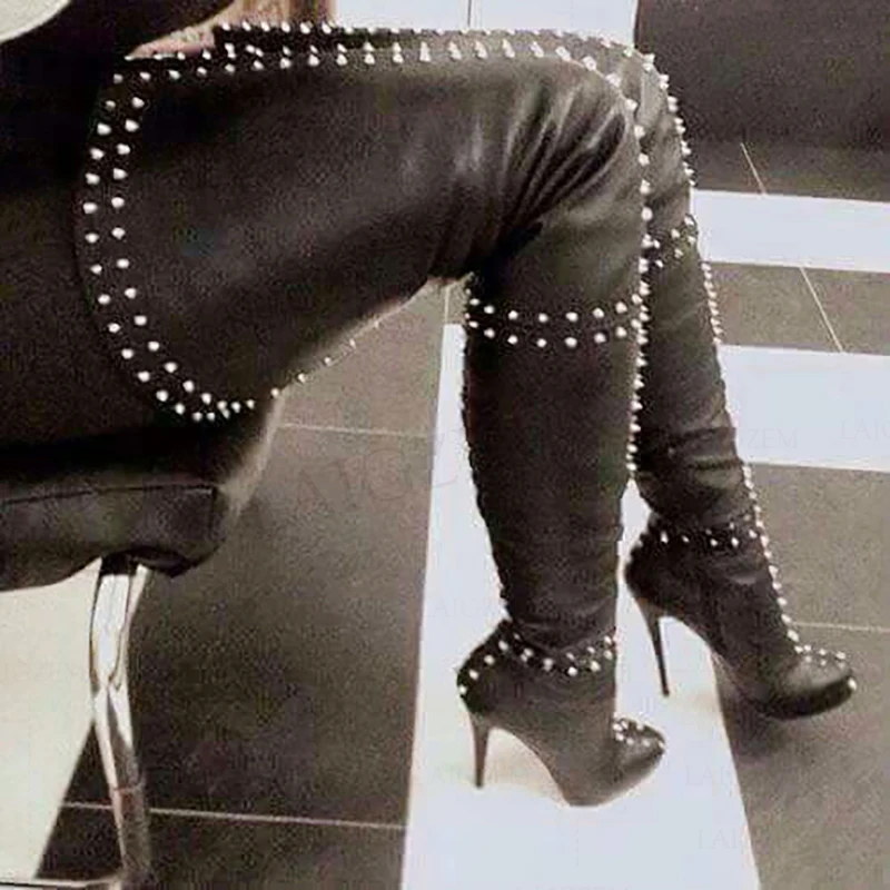 SEIIHEM Women Thigh High Platform Boots Studded Over Knee Boots Side Zip Party Shoes Woman Botas Mujer Size 43 44 45 46 47 52