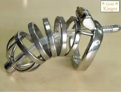 Latest Dormant Lock Design Large Male Stainless Steel Cock Penis Cage Wit Silicone Catheter Chastity Belt Ring BDSM Sex Toy A276