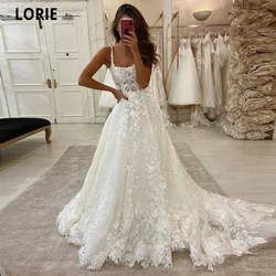 LORIE Princess Wedding Dresses Lace Appliques Beach Bridal Gowns Boat Neck Spaghetti Straps Boho Country Wedding Gown Customized