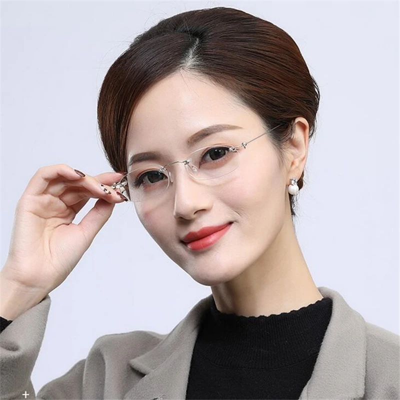 Frameless Nearsighted Glasses Finished Women Men Metal Leg Rimless Square Diopter Eyeglasses  -1.0 -1.5 -2.0 -2.5 -3.0 -3.5 -4.0